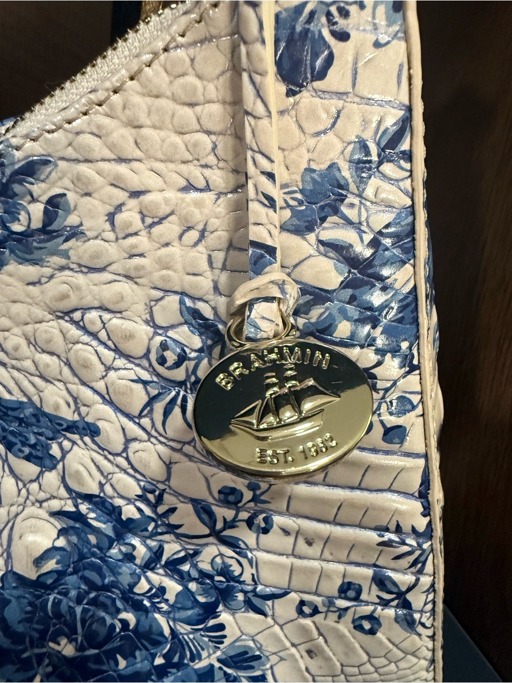 NWT Brahmin Melbourne Esme Blue Chinoiserie Leather Chain Shoulder Bag Rare - Picture 12 of 12